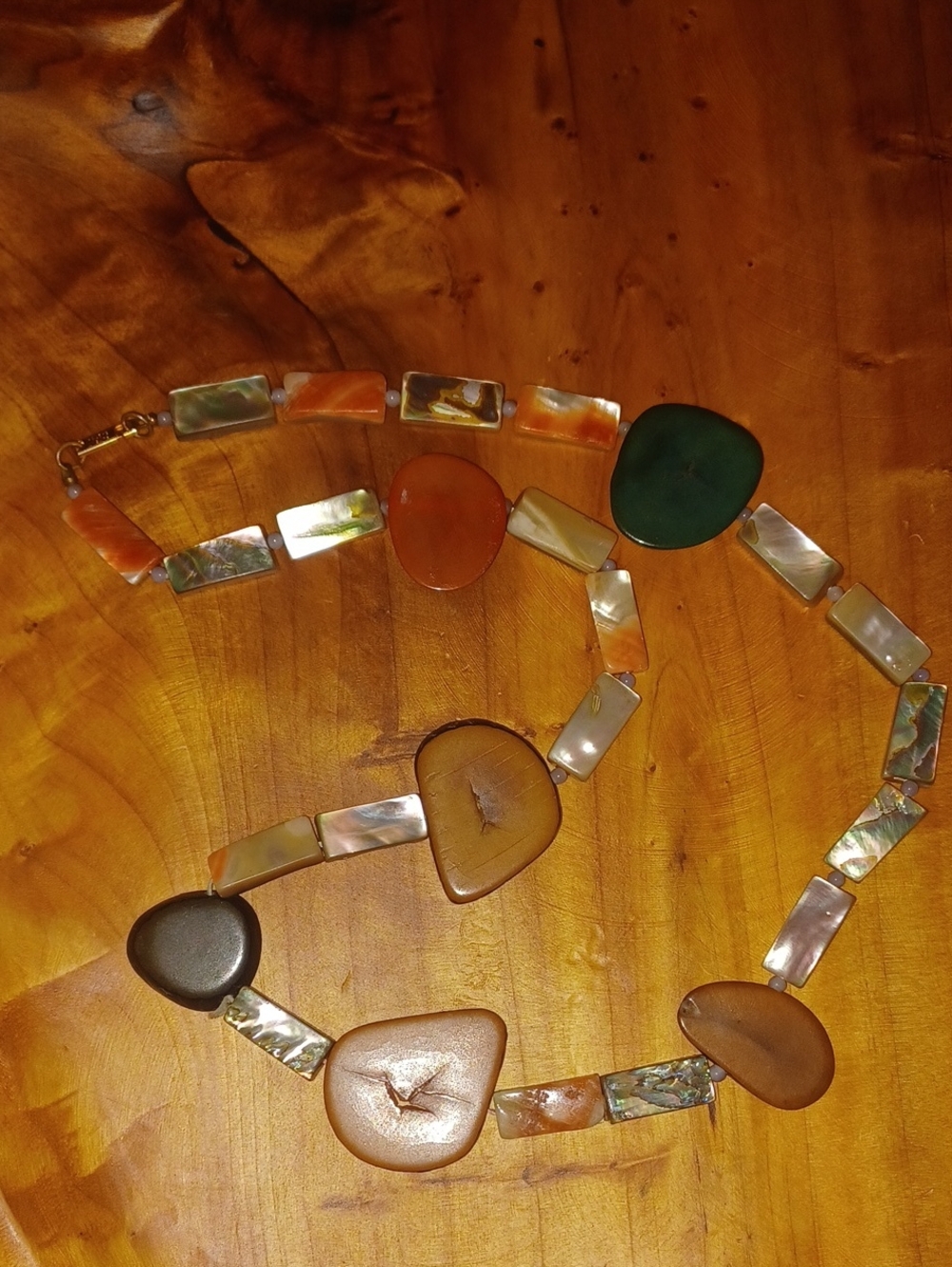 Vintage Celebrity NY Tagua Nut Abalone Shell Boho Statement Necklace Pat Pend